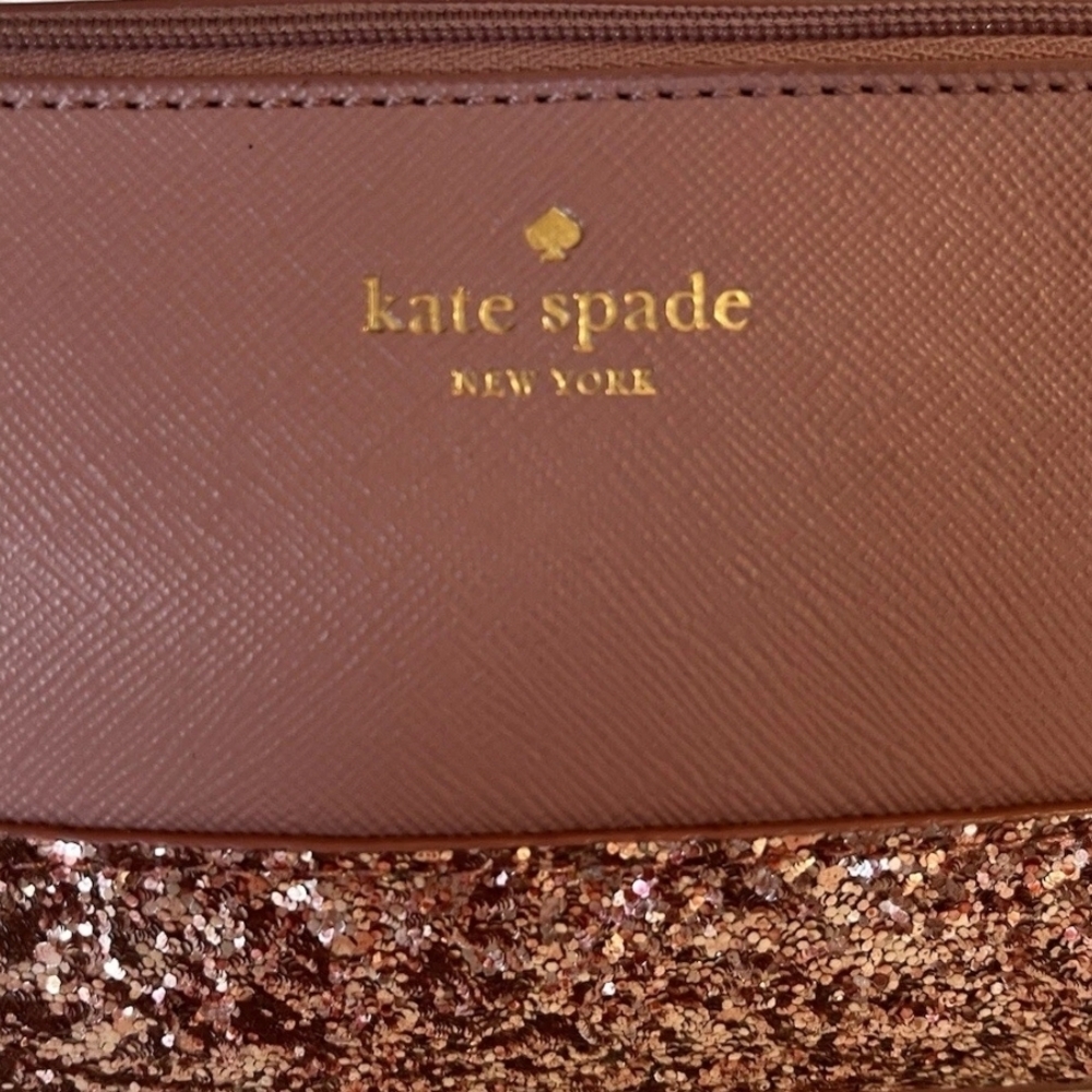 KATE SPADE Greta Court Little Shiloh Sparkle Cosmetic Bag Dusty Rose Peony - Picture 9 of 10